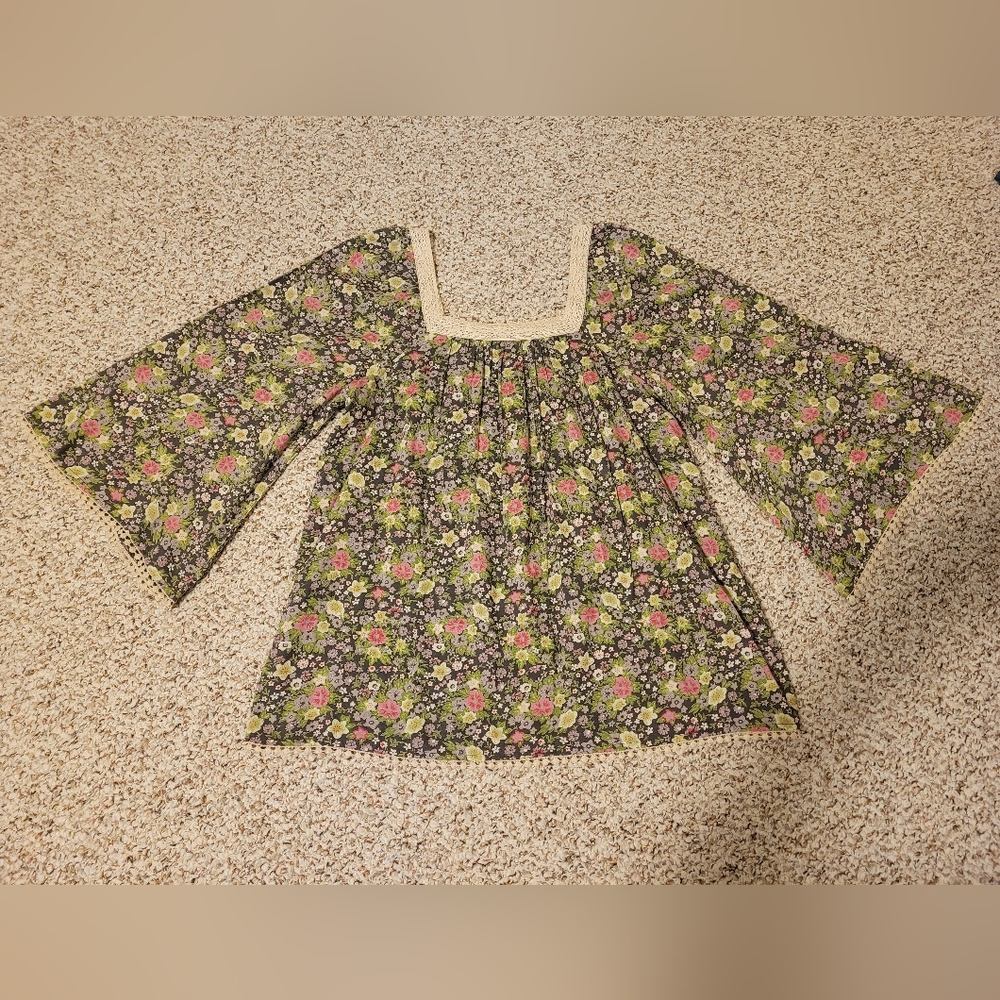 Y2K Floral Lace Trimmed Square Neck Top